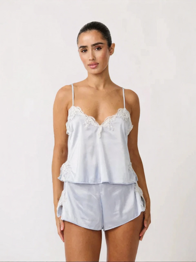 Lace-Trimmed Satin Loungewear Set