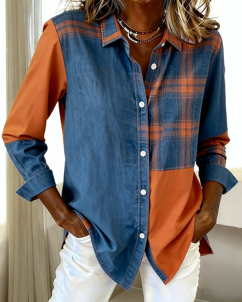 Stella® | Shirt with Notched Collar and Checked Contrast Design