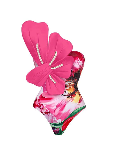 Printed Pearl-Embellished Swimsuit Set