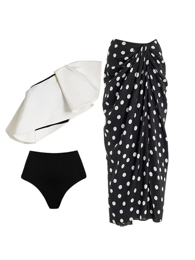 Bikini Set with Polka Dot Wrap Skirt