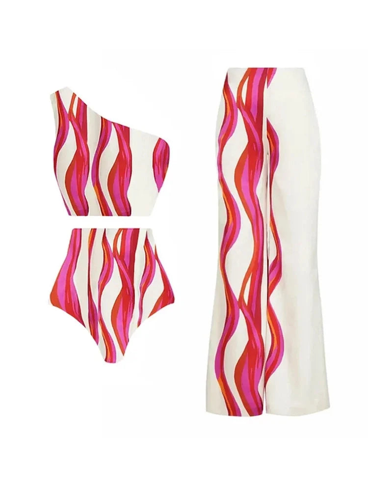 Halter Swimsuit and One Shoulder Bikini