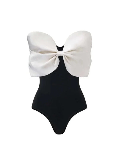 Black and White Bow One Piece Swimsuit Set