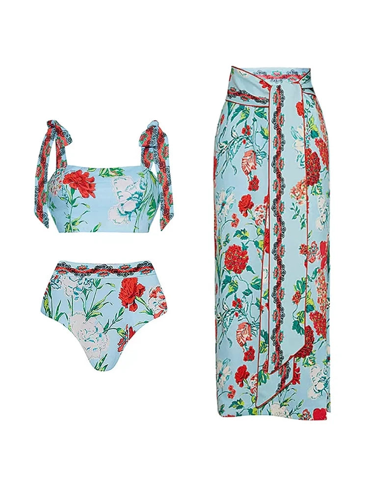 Lace Trim Tie-Up French Style Bikini Set