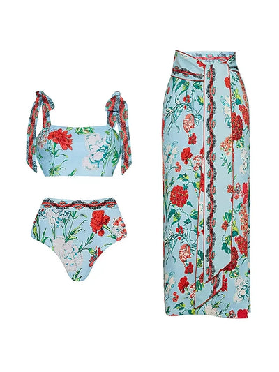 Lace Trim Tie-Up French Style Bikini Set