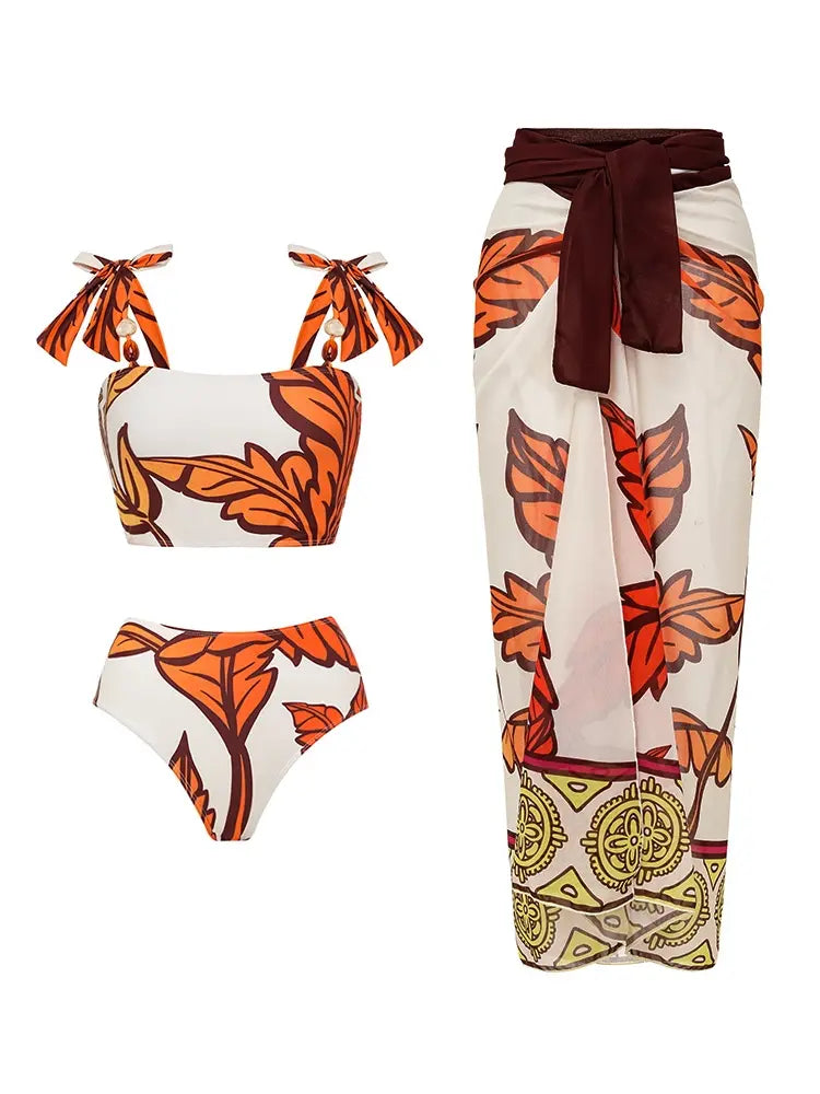 Maple Print Swimsuit Set Trio