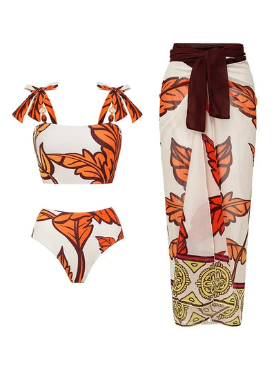Maple Print Swimsuit Set Trio