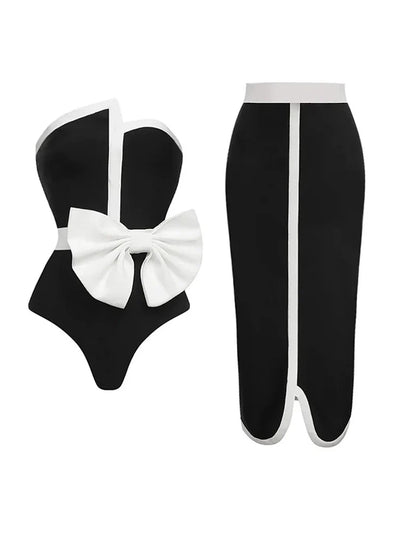 Strapless Colorblock Bow One-Piece Swimsuit
