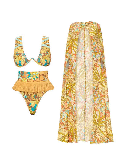 Boho Tassel Tribal Print Bikini Set