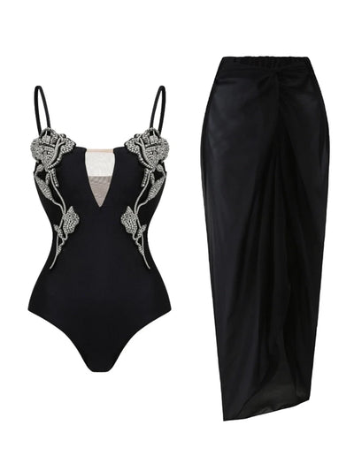 Rhinestone Rose One-Piece Swimsuit