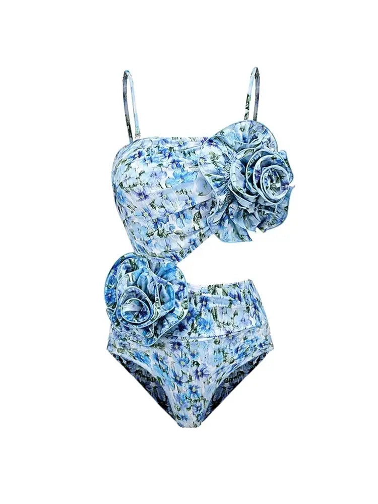 Halter Floral Strapless One-Piece Set