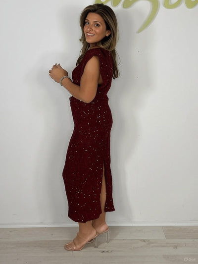Sequin Textured V-Neck Midi Dress
