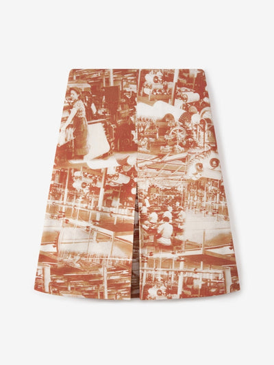 Terracotta Industrial Print Pleated Midi Skirt