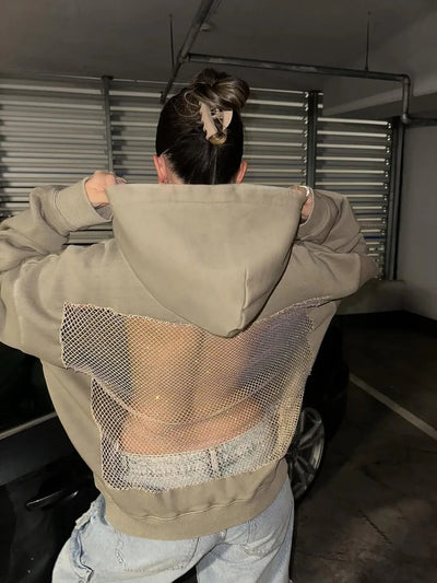 Backless Sheer Mesh Hoodie