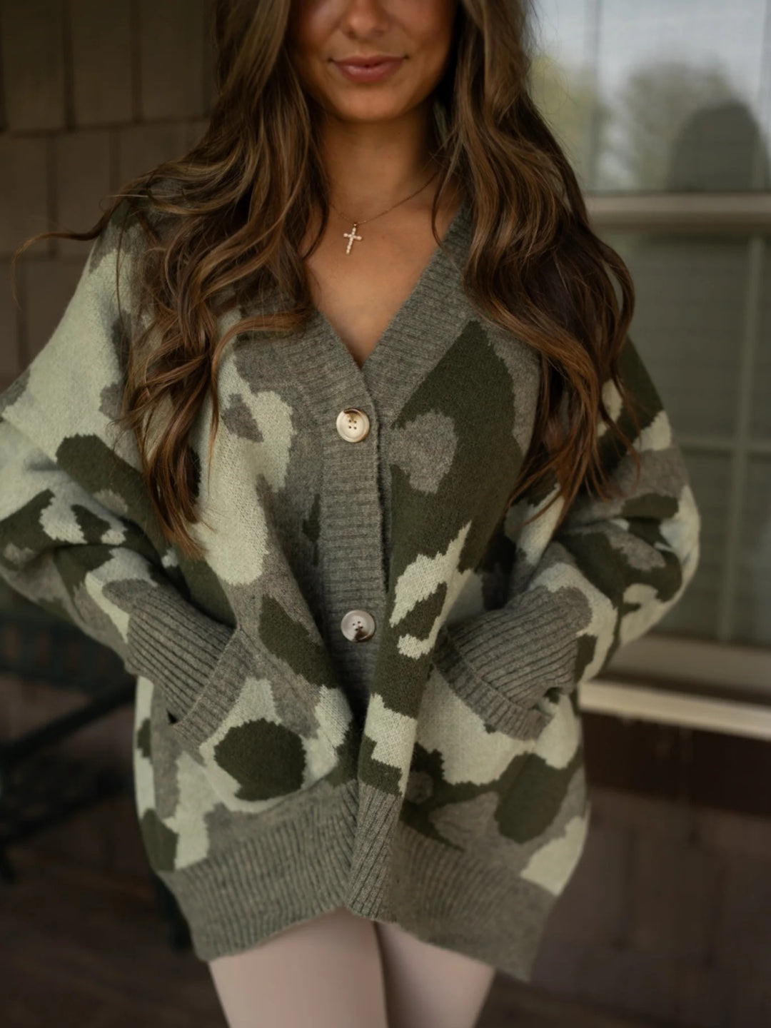 Oversized Camouflage Cardigan Sweater