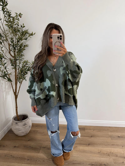 Oversized Camouflage Cardigan Sweater