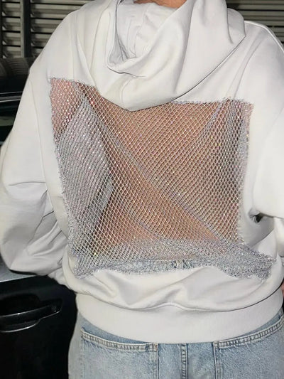 Backless Sheer Mesh Hoodie