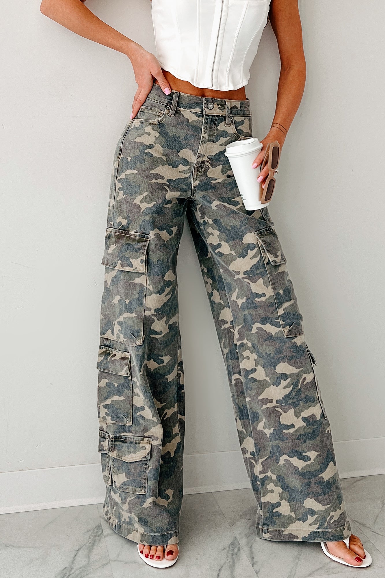 Kayla High Rise Cargo Hidden Jeans (Camouflage) - Ships by 12/1