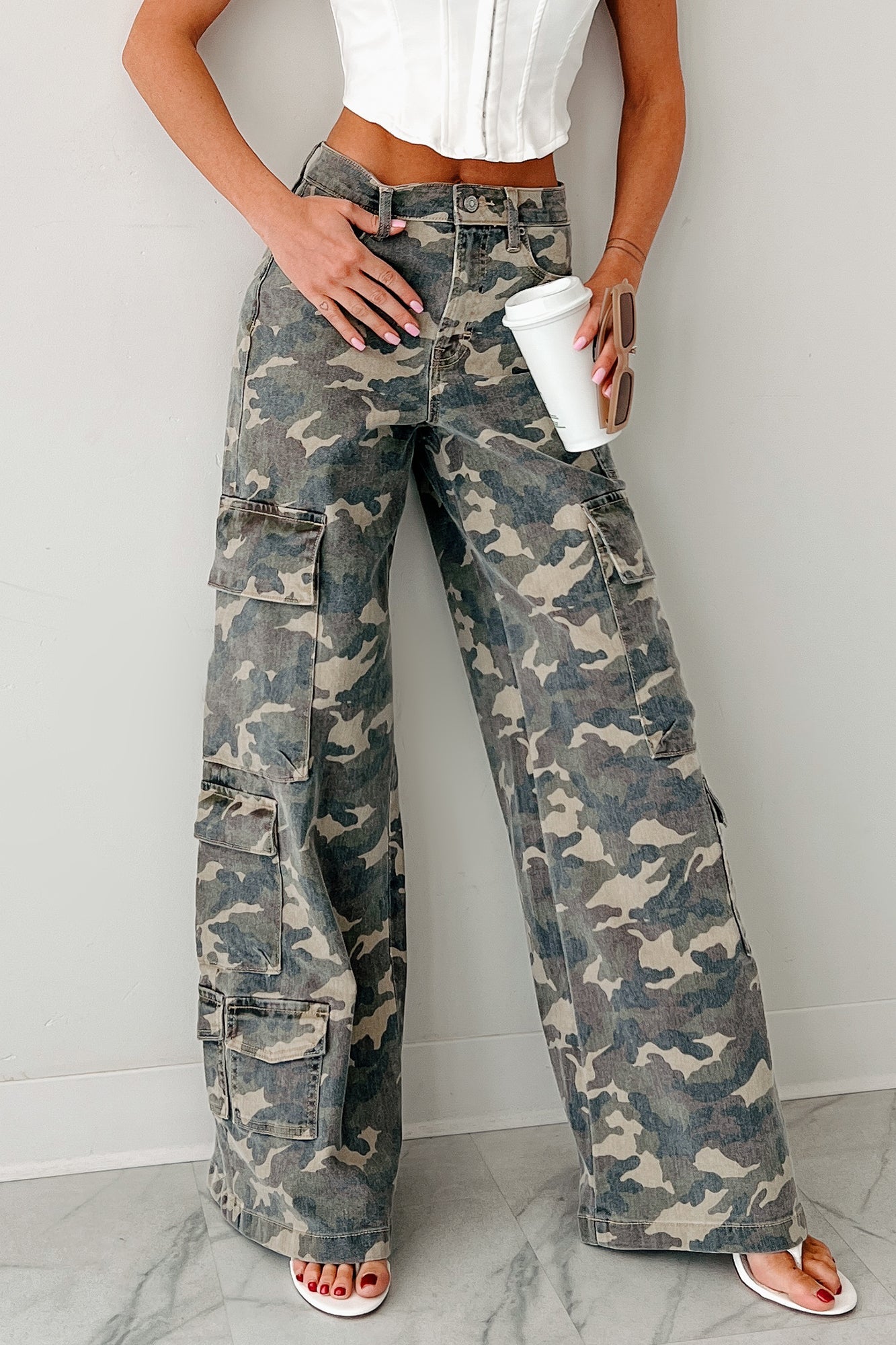 Kayla High Rise Cargo Hidden Jeans (Camouflage) - Ships by 12/1