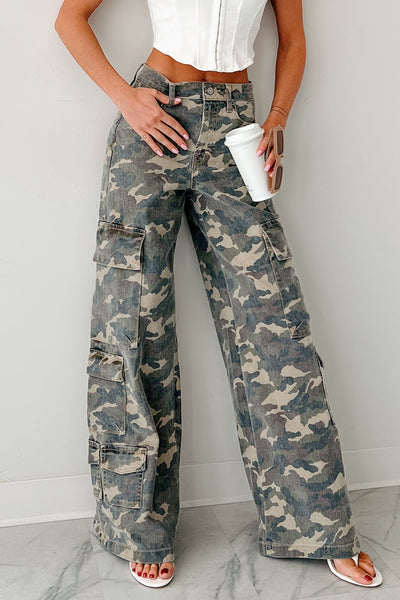 Kayla High Rise Cargo Hidden Jeans (Camouflage) - Ships by 12/1