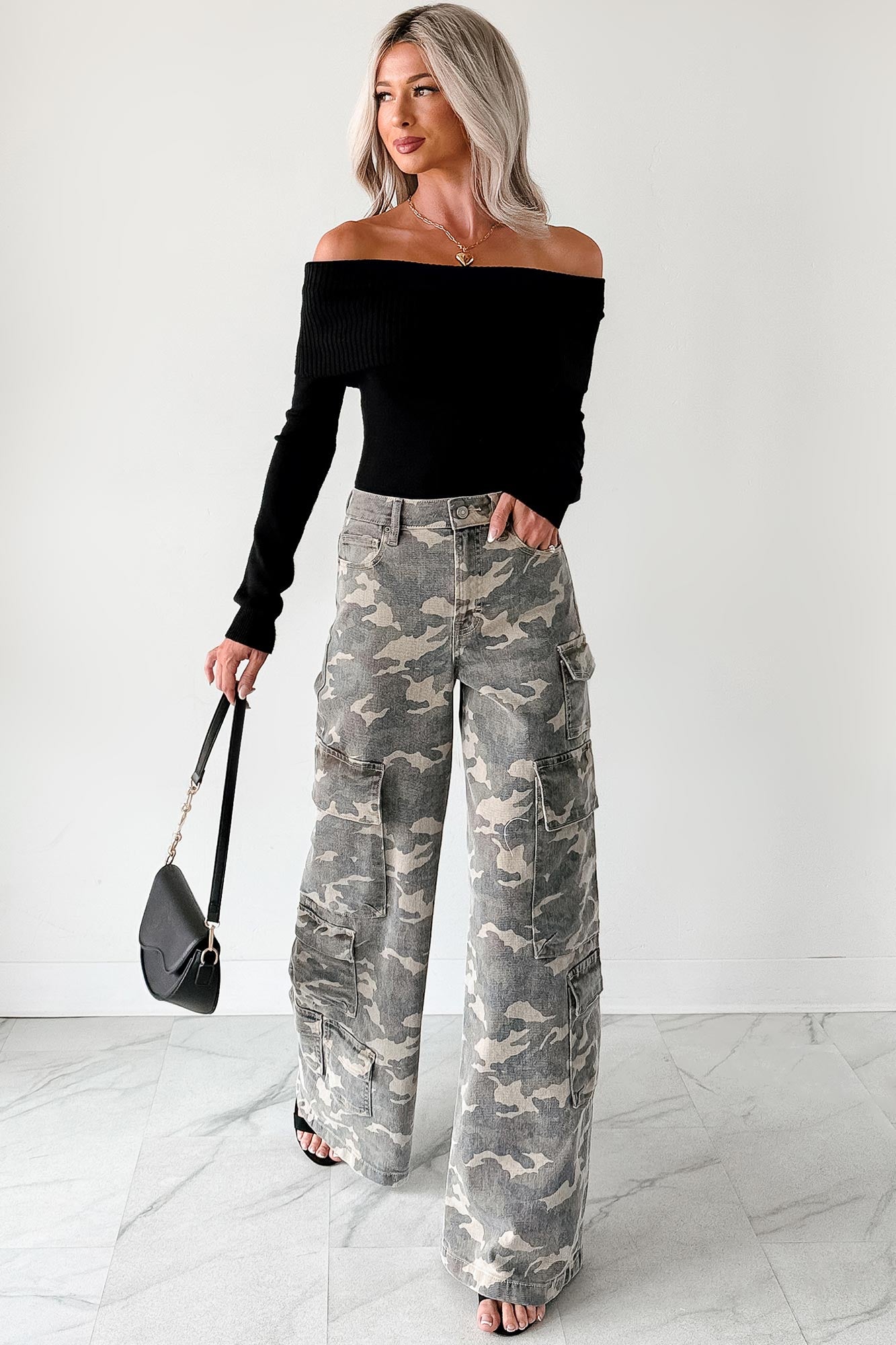 Kayla High Rise Cargo Hidden Jeans (Camouflage) - Ships by 12/1
