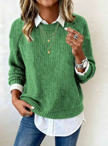 Stella® | Sweater With Shirt Collar And Patchwork Design