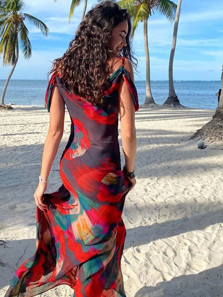 Women'S Red And Black Maxi Dress