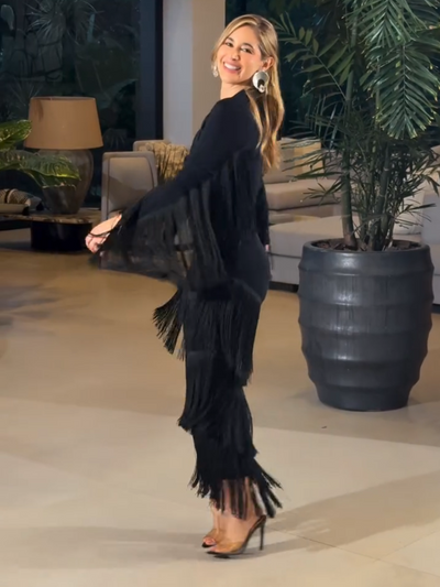 Deep V - Neck Fringe Midi Dress