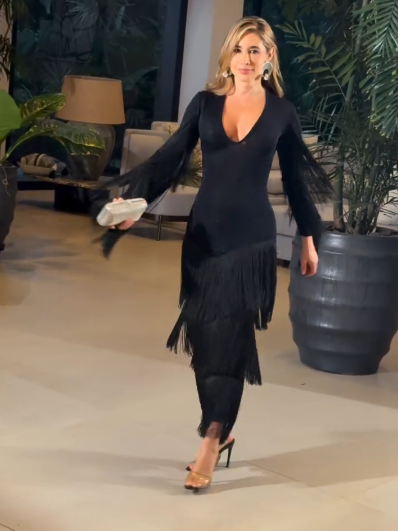 Deep V - Neck Fringe Midi Dress