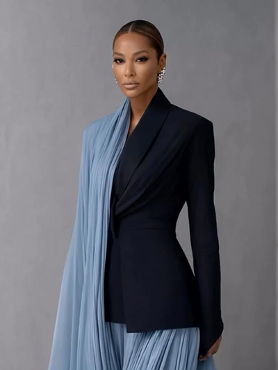 Light Blue Chiffon Drape Maxi Skirt Set