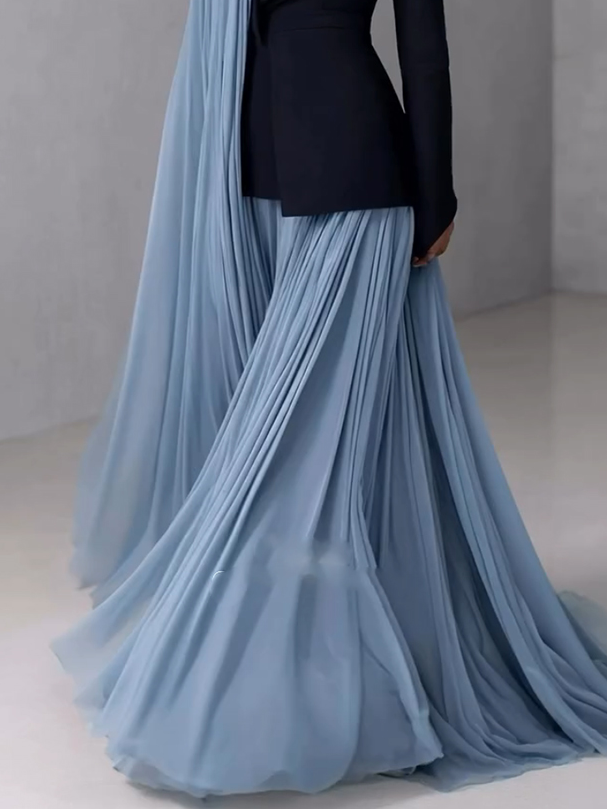 Light Blue Chiffon Drape Maxi Skirt Set